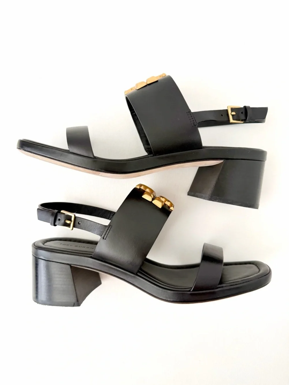 TORY BURCH | Eleanor 55mm Black Leather Logo Block Heel Slingback Sandals 9.5
